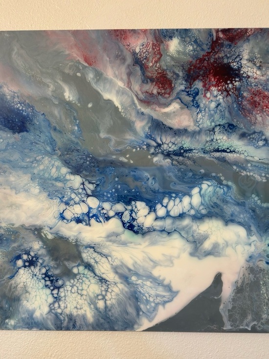 Other - Abstract Fluid Art Canvas in Blue, White, Gray
